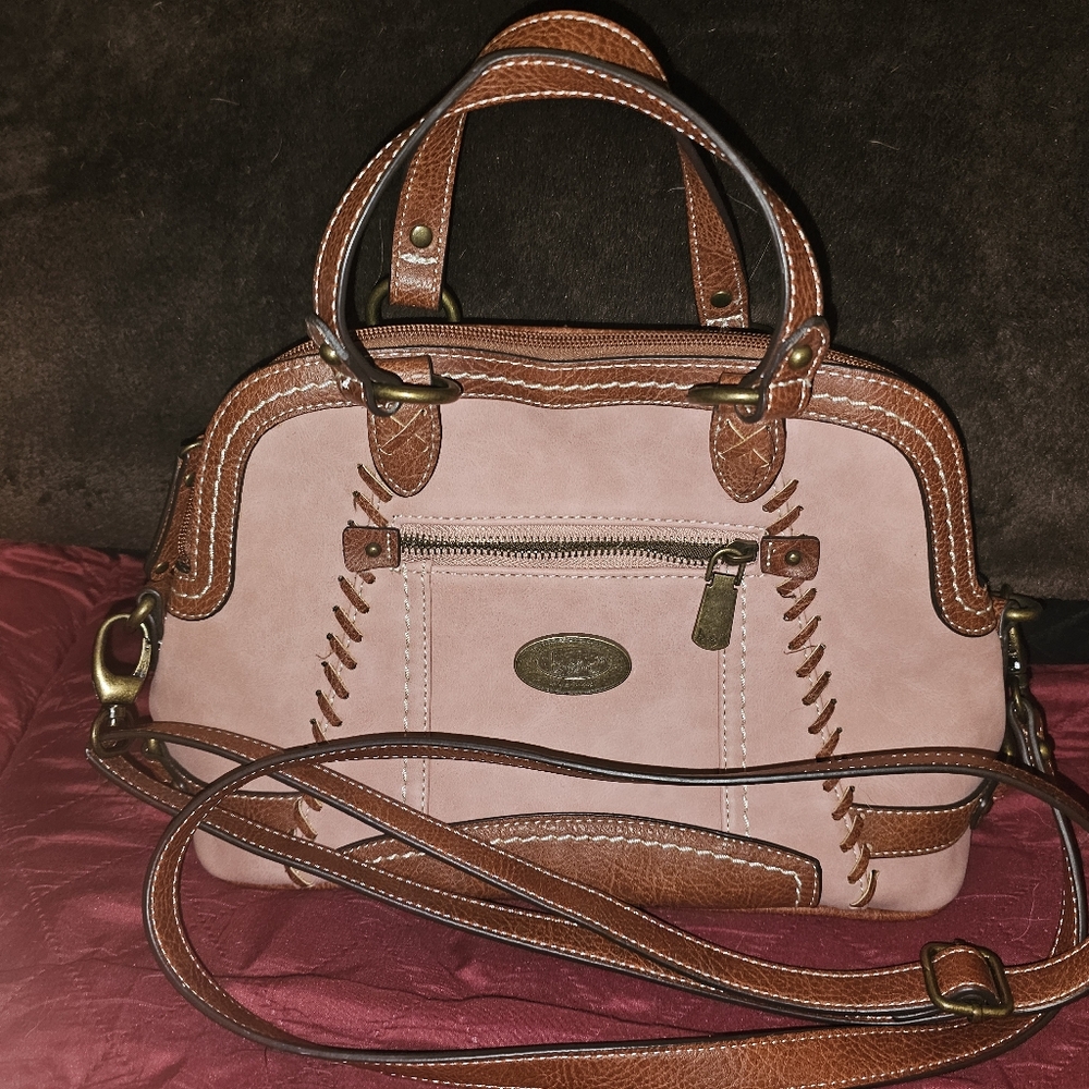 BOC Born Concepts Faux Leather Stitch Detail Crossbody Purse Handbag Pink Brown